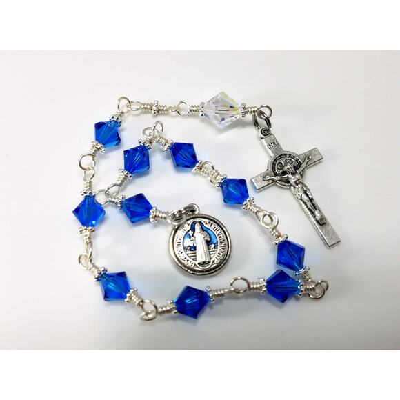St. Benedict Blue Handmade One Decade Rosary - Picture 5 of 10